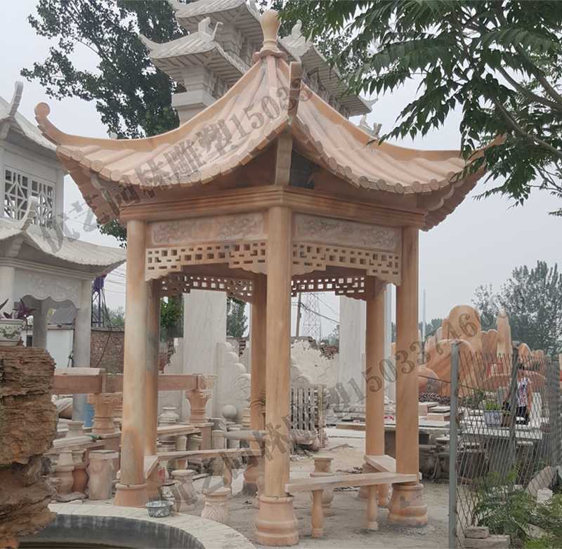 中式大理石涼亭，石雕景觀亭子，石雕六角亭子廠家