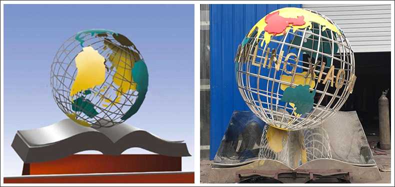 不銹鋼地球，景觀地球雕塑，學(xué)校地球儀擺件