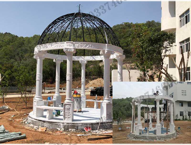 石雕涼亭案例，景觀涼亭怎樣安裝，石雕涼亭定制工廠