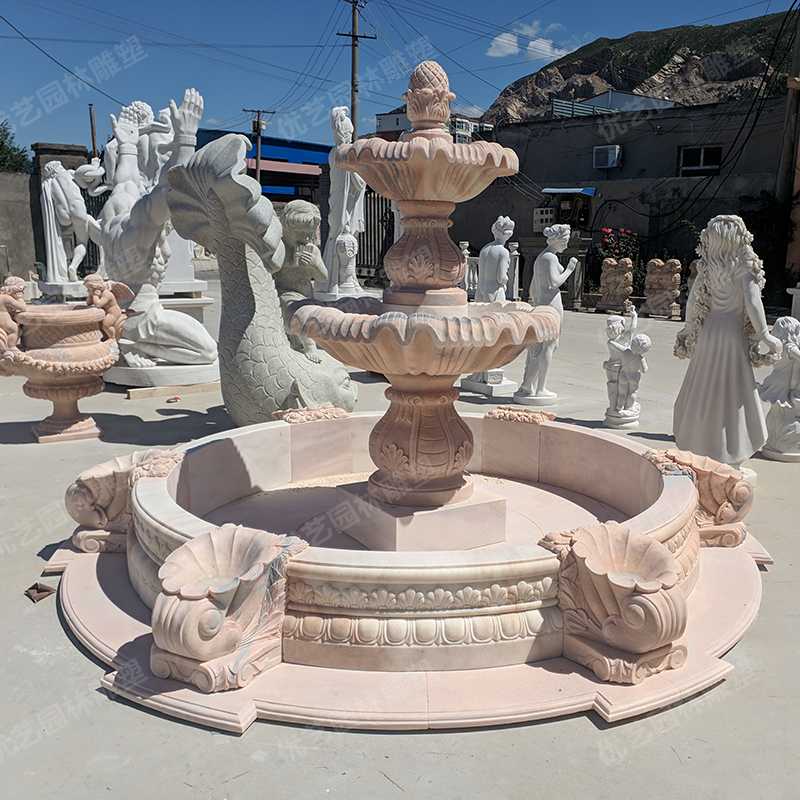 晚霞紅石雕噴泉，景觀石雕噴泉