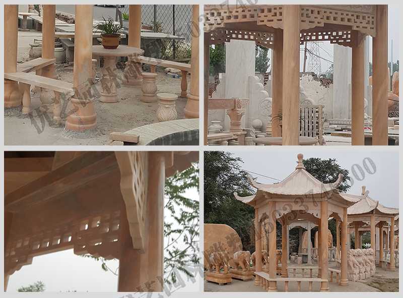 中式大理石涼亭，石雕六角亭子細(xì)節(jié)圖，定制中式景觀涼亭