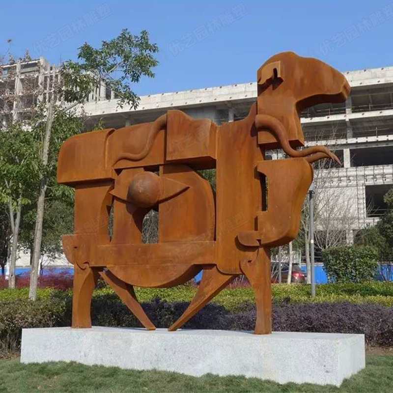 耐候鋼雕塑，抽象牛耐候鋼擺件